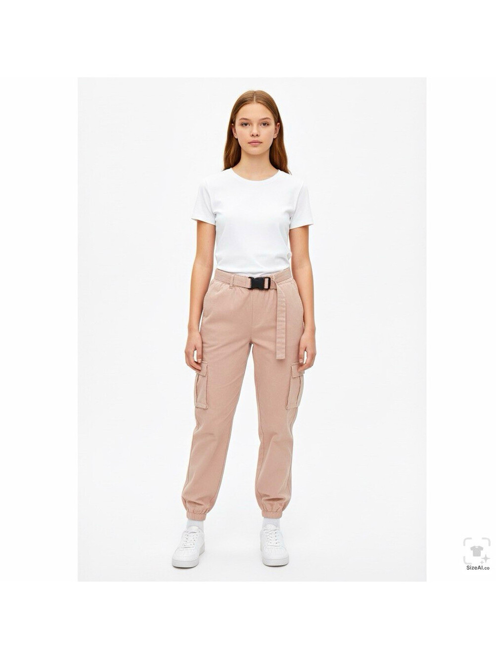 PrettyLittleThing Womens Beige High Rise Twill Cargo Pants Belted Pockets 8